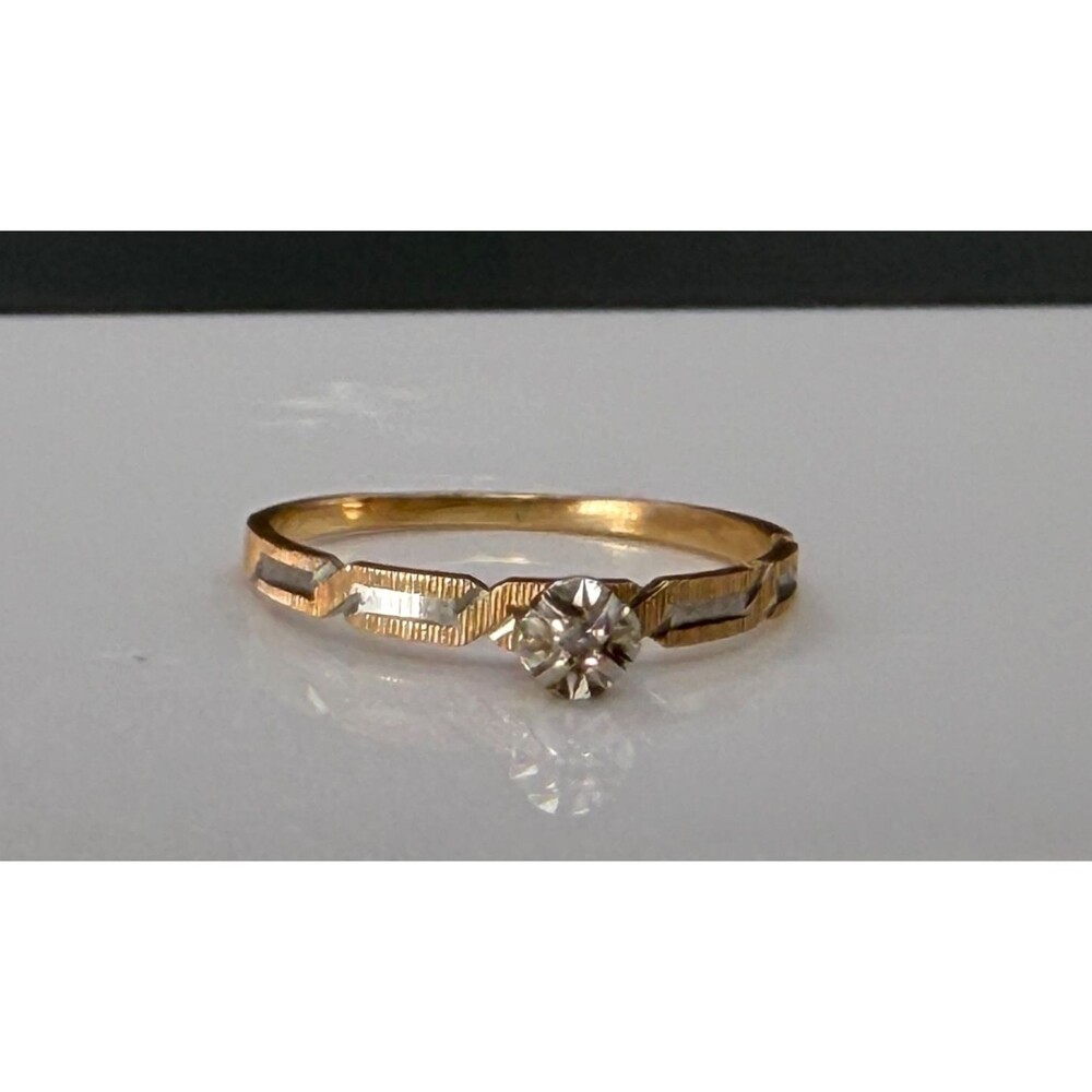 VTG Art Deco / Mid-Century 14K Yellow & White Gold Diamond Solitaire Ring Sz7.25